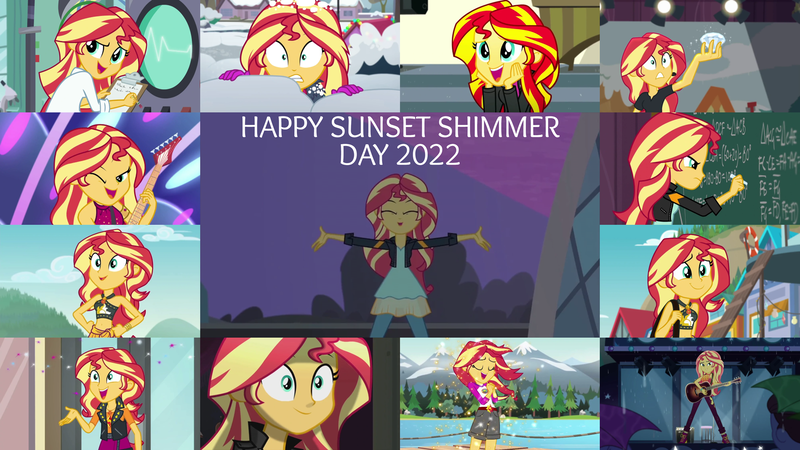 Size: 1978x1113 | Tagged: safe, derpibooru import, editor:quoterific, screencap, sunset shimmer, eqg summertime shorts, equestria girls, equestria girls series, forgotten friendship, friendship games, friendship through the ages, holidays unwrapped, legend of everfree, let it rain, my past is not today, opening night, pet project, spring breakdown, spoiler:eqg series (season 2), belly button, image, png, saving pinkie's pie