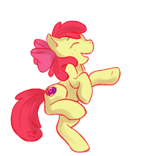 Size: 1280x1393 | Tagged: safe, artist:siamese712-sketch-a-day, derpibooru import, apple bloom, earth pony, pony, adorabloom, cute, eyes closed, female, filly, foal, image, jpeg, open mouth, simple background, solo, standing, standing on one leg, white background