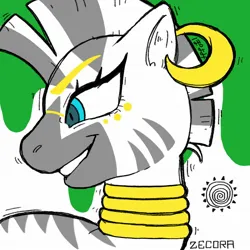Size: 2048x2048 | Tagged: safe, artist:usapipoyoyo, derpibooru import, zecora, zebra, bust, female, green background, image, jpeg, simple background, solo, white background