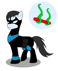 Size: 2160x2650 | Tagged: safe, artist:metal-jacket444, derpibooru import, ponified, earth pony, pony, batman, clothes, cutie mark, dc comics, dick grayson, image, mask, nightwing, png, simple background, solo, staff, swing, trapeze, white background
