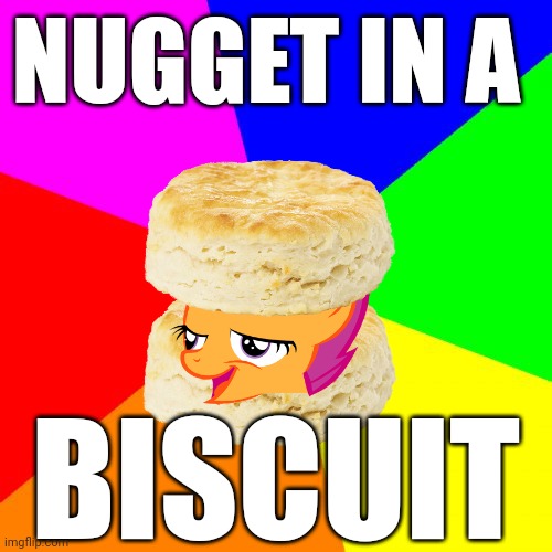 Size: 500x500 | Tagged: safe, derpibooru import, scootaloo, biscuits, chickun, exploitable meme, faic, forced meme, image, jpeg, meme, nugget, nugget in a biscuit, scootachicken, tobuscus