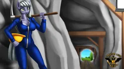 Size: 7680x4320 | Tagged: safe, artist:tsaritsaluna, derpibooru import, limestone pie, anthro, earth pony, clothes, female, hard hat, hat, image, lantern, mine, pickaxe, png, solo