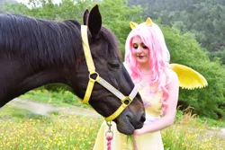 Size: 6000x4000 | Tagged: safe, artist:shadeila, artist:themoonraven, derpibooru import, fluttershy, horse, human, clothes, cosplay, costume, dress, image, irl, irl human, photo, png, solo