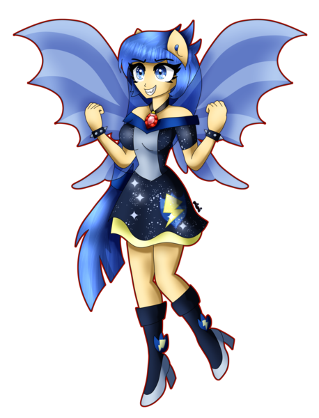 Size: 2927x3838 | Tagged: safe, artist:eeveeglaceon, derpibooru import, flash sentry, siren, equestria girls, boots, bracelet, breasts, busty flare warden, clothes, cutie mark, cutie mark on clothes, dress, female, flare warden, gem, high heel boots, image, jewelry, png, rule 63, shoes, siren gem, sirenified, solo, solo female, species swap, spiked wristband, wristband