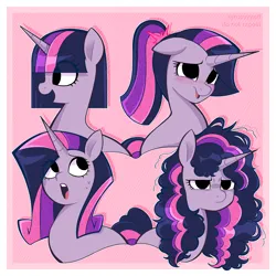 Size: 2500x2500 | Tagged: safe, artist:syrupyyy, derpibooru import, twilight sparkle, pony, unicorn, alternate hairstyle, blushing, cute, female, image, mare, open mouth, png, redraw, solo, twiabetes, unicorn twilight