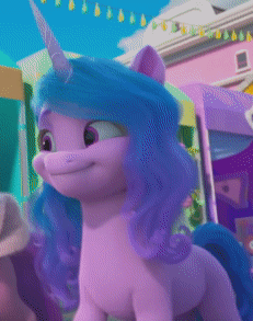 Size: 231x293 | Tagged: safe, derpibooru import, screencap, izzy moonbow, pipp petals, my little pony: make your mark, spoiler:my little pony: make your mark chapter 2, animated, g5, gif, image, izzy moonbow is not amused, my little pony: make your mark chapter 2, ouch, slow motion, unamused