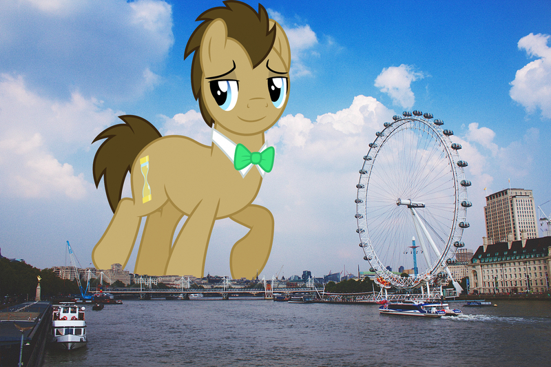 Size: 2048x1365 | Tagged: safe, artist:dashiesparkle, artist:jaredking779, derpibooru import, doctor whooves, time turner, earth pony, pony, england, giant pony, giant/macro earth pony, highrise ponies, image, irl, jpeg, london, looking at you, macro, male, mega giant, photo, ponies in real life, smiling, solo, stallion, story included, united kingdom