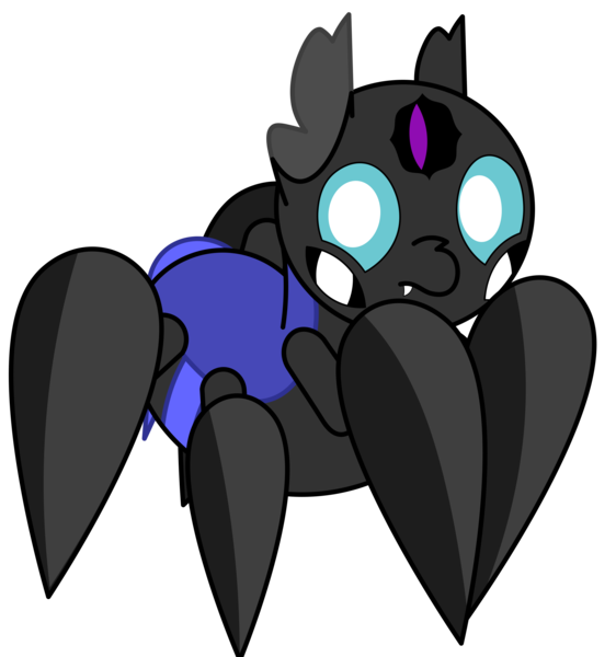 Size: 2615x2791 | Tagged: safe, artist:theunidentifiedchangeling, derpibooru import, oc, oc:17th seeker, unofficial characters only, arthropod, black sclera, frown, image, looking at something, multiple eyes, png, purple eye, simple background, solo, transparent background, unknown species