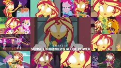 Size: 1974x1111 | Tagged: safe, derpibooru import, edit, edited screencap, editor:quoterific, screencap, adagio dazzle, kiwi lollipop, pinkie pie, sci-twi, sunset shimmer, supernova zap, twilight sparkle, water lily (equestria girls), equestria girls, equestria girls series, forgotten friendship, holidays unwrapped, legend of everfree, movie magic, spring breakdown, sunset's backstage pass!, super squad goals, spoiler:eqg series (season 2), spoiler:eqg specials, blizzard or bust, geode of empathy, image, k-lo, magical geodes, png, postcrush, su-z