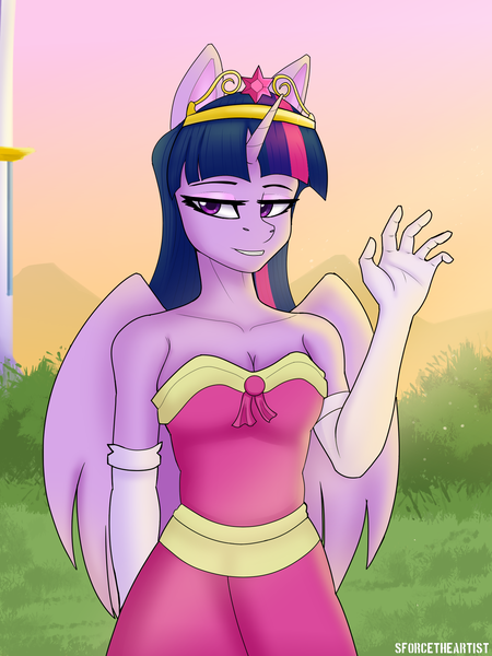 Size: 1440x1920 | Tagged: safe, artist:sforcetheartist, derpibooru import, twilight sparkle, twilight sparkle (alicorn), alicorn, anthro, clothes, coronation dress, dress, gown, image, png, solo