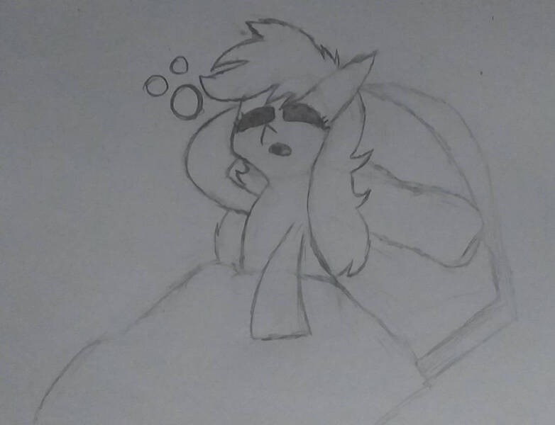 Size: 1021x783 | Tagged: safe, artist:applejacko1112, derpibooru import, applejack, earth pony, pony, bed, bed mane, image, jpeg, messy mane, on bed, sleepy, solo, traditional art, waking