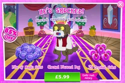 Size: 1960x1296 | Tagged: safe, derpibooru import, idw, official, unnamed character, diamond dog, dog, advertisement, blue tongue, brown fur, choker, clothes, collar, costs real money, dog collar, english, gameloft, idw showified, image, jpeg, magic coins, male, numbers, sale, shock, shocked, shocked expression, solo, solo focus, solo male, text, vest