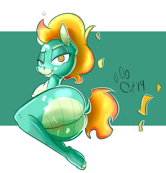 Size: 1024x1065 | Tagged: questionable, artist:catlion3, derpibooru import, anthro, dragon, hybrid, longma, unguligrade anthro, them's fightin' herds, breasts, butt, community related, female, fire, image, jpeg, lizard breasts, looking at you, nipples, nudity, plot, presenting, sideboob, signature, simple background, smiling, smiling at you, smirk, solo, tianbutt, tianhuo (tfh)