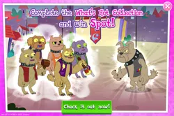 Size: 1963x1301 | Tagged: safe, derpibooru import, idw, official, spot, unnamed character, diamond dog, dog, advertisement, apron, blue tongue, bone, choker, clothes, collar, collection, dog collar, english, gameloft, hammer, idw showified, image, jpeg, male, paint, paintbrush, pouch, saw, shock, shocked, shocked expression, text, vest