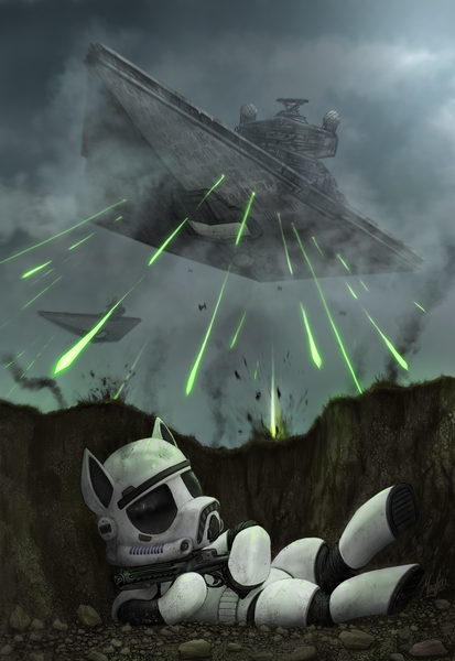 Size: 2300x3338 | Tagged: safe, artist:magfen, derpibooru import, oc, unofficial characters only, pony, image, imminent death, png, sad, solo, spaceship, star destroyer, star wars, stormtrooper