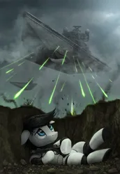 Size: 2300x3338 | Tagged: safe, alternate version, artist:magfen, derpibooru import, oc, unofficial characters only, pony, floppy ears, image, imminent death, png, sad, solo, spaceship, star destroyer, star wars, stormtrooper