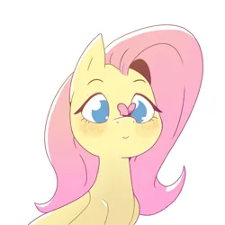 Size: 1000x1000 | Tagged: safe, artist:exagono16, derpibooru import, fluttershy, butterfly, insect, pegasus, pony, blushing, bust, butterfly on nose, cross-eyed, female, folded wings, image, insect on nose, looking at something, mare, no pupils, png, simple background, smiling, solo, white background, wings