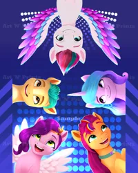 Size: 1506x1885 | Tagged: safe, artist:darksly, derpibooru import, hitch trailblazer, izzy moonbow, pipp petals, sunny starscout, zipp storm, earth pony, pegasus, pony, unicorn, my little pony: a new generation, adorapipp, adorazipp, cute, female, g5, hitchbetes, image, izzybetes, jpeg, male, mane five (g5), mare, markings, one eye closed, open mouth, stallion, sunnybetes