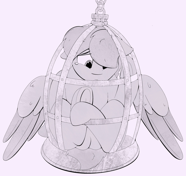 Size: 2827x2665 | Tagged: questionable, artist:wax feather, derpibooru import, oc, oc:wax feather, pegasus, pony, balls, bdsm, bondage, cage, chains, crying, image, jpeg, male, male oc, monochrome, nudity, pegasus oc, simple background, solo, stallion, tears of pain, wings