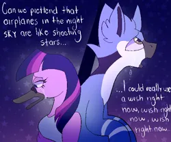 Size: 600x500 | Tagged: safe, artist:sickbelle, derpibooru import, twilight sparkle, ponified, anthro, bird, pony, airplanes (song), crossover, crossover shipping, crying, dialogue, female, image, male, meme, mordecai, mordetwi, png, regular show, shipping, singing, species swap, straight
