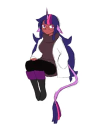 Size: 1080x1350 | Tagged: safe, artist:elementbrigade, derpibooru import, twilight sparkle, human, unicorn, fanfic:fate/equestria: fragmented memories, alternate hairstyle, bags under eyes, clothes, colored sketch, fanfic art, fate/extra, floppy ears, gijinka, glasses, humanized, image, png, simple background, solo, unicorn twilight, white background, wip