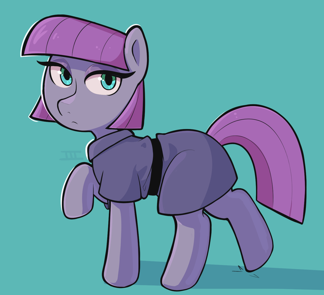 Size: 1398x1272 | Tagged: safe, artist:duckoiii, derpibooru import, maud pie, earth pony, pony, female, image, looking at you, mare, png, simple background, solo, teal background, walking