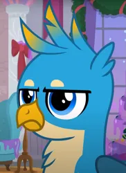 Size: 565x776 | Tagged: safe, derpibooru import, screencap, gallus, gryphon, the hearth's warming club, cropped, gallus is not amused, image, male, png, solo, unamused
