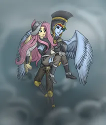 Size: 2022x2379 | Tagged: safe, artist:daazzlin, derpibooru import, commander hurricane, fluttershy, private pansy, rainbow dash, human, armor, duo, female, humanized, image, png, pony coloring, winged humanization, wings