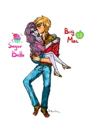 Size: 4294x6038 | Tagged: safe, artist:daazzlin, derpibooru import, big macintosh, sugar belle, equestria girls, blushing, female, holding, image, kissing, male, png, shipping, simple background, straight, sugarmac, white background