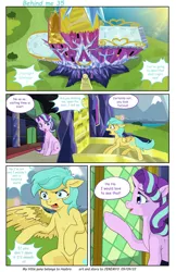 Size: 1920x2959 | Tagged: safe, artist:jeremy3, derpibooru import, spike, starlight glimmer, pegasus, pony, unicorn, comic:behind me, alternate universe, comic, image, jpeg, ponyville, twilight's castle