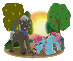 Size: 4767x3979 | Tagged: safe, artist:faitheverlasting, derpibooru import, burnt oak, cup cake, earth pony, pony, absurd resolution, apple, apple tree, chiffon swirl, crying, earth pony magic, female, food, headcanon, headcanon in the description, image, laughing, magic, male, mare, pear tree, png, sapling, simple background, sprout, stallion, story included, tears of joy, tears of laughter, teary eyes, transparent background, tree
