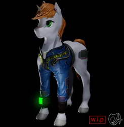 Size: 1410x1441 | Tagged: safe, artist:deadair, derpibooru import, oc, oc:littlepip, pony, unicorn, fallout equestria, 3d, 3d model, blender, blender cycles, clothes, cutie mark, cycles render, image, jumpsuit, pipbuck, png, solo, vault suit, wip