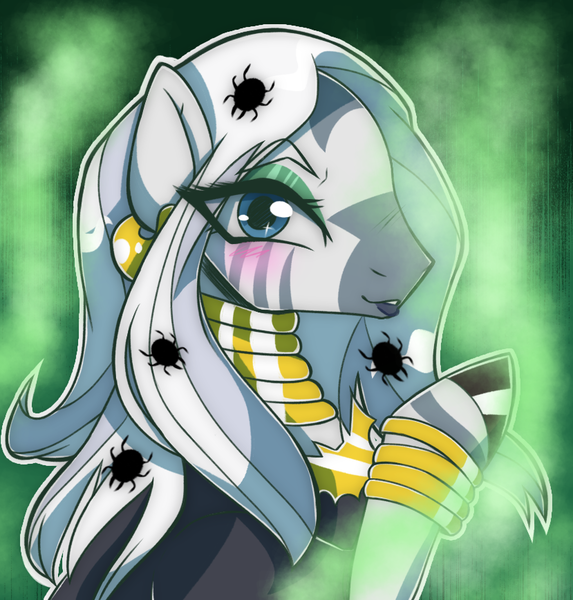 Size: 829x868 | Tagged: safe, artist:geluatekurama, derpibooru import, zecora, zebra, alternate hairstyle, blushing, female, image, nightmare night, png, solo