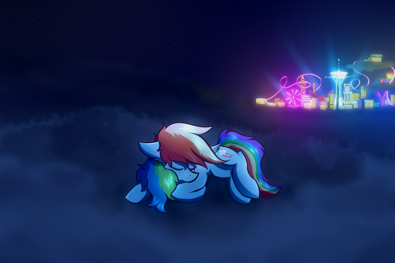 Size: 2250x1500 | Tagged: safe, artist:rejiser, derpibooru import, rainbow dash, pegasus, pony, female, image, las pegasus, png, sleeping, solo