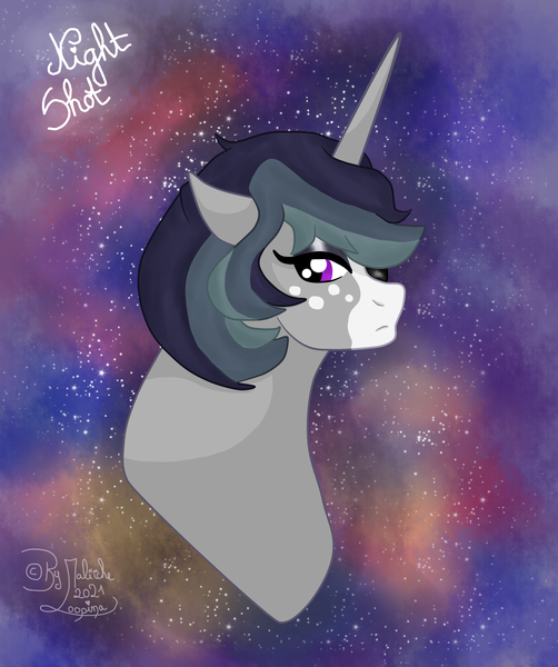 Size: 2248x2688 | Tagged: safe, artist:loopina, derpibooru import, oc, oc:night shot, unicorn, bust, female, gift art, image, png