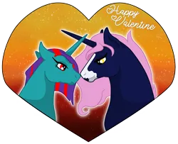 Size: 2169x1763 | Tagged: safe, derpibooru import, oc, oc:hisark kirff, oc:tropical desert, unicorn, couple, cute, female, gift art, holiday, image, love, male, png, romance, romantic, valentine's day
