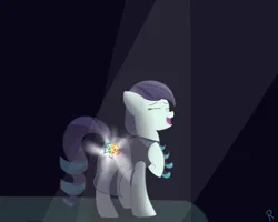 Size: 2500x2000 | Tagged: safe, artist:reinbou, derpibooru import, coloratura, earth pony, pony, the mane attraction, clothes, cutie mark, female, image, light, mare, open mouth, png, rara, scenery, simple background, singing, smiling, solo