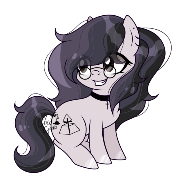 Size: 2000x2000 | Tagged: safe, artist:cosmiceuphoria, derpibooru import, oc, oc:cosmic euphoria, earth pony, pony, glasses, gothic, image, png, smiling, solo