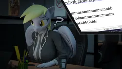 Size: 3840x2160 | Tagged: safe, alternate version, artist:arcanetesla, derpibooru import, derpy hooves, anthro, pegasus, 3d, big breasts, blender, breasts, busty derpy hooves, image, meme, office, png, solo