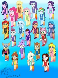 Size: 774x1032 | Tagged: safe, artist:galbin32, derpibooru import, applejack, fluttershy, izzy moonbow, pinkie pie, pipp petals, rainbow dash, rarity, sci-twi, starlight glimmer, sunny starscout, sunset shimmer, trixie, twilight sparkle, zipp storm, anthro, human, equestria girls, amy rose, blaze the cat, clothes, equestria girls-ified, flying, g5, g5 to equestria girls, generation leap, happy, humane five, humane seven, humane six, image, jetpack, jpeg, leotard, pauline, princess daisy, princess peach, princess rosalina, rouge the bat, sally acorn, sky, sky background, smiling, sonic the hedgehog (series), super mario bros.