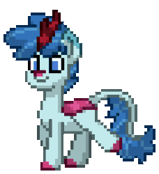 Size: 832x912 | Tagged: safe, artist:twilyisbestpone, derpibooru import, party favor, kirin, pony, pony town, animated, cloven hooves, cute, derpibooru exclusive, favorbetes, gif, image, kirin party favor, kirinified, leonine tail, male, simple background, smiling, solo, species swap, tail, transparent background, trotting, trotting in place, walking