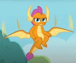 Size: 881x736 | Tagged: safe, derpibooru import, screencap, smolder, dragon, non-compete clause, cropped, dragoness, female, flying, image, looking at you, png, smolder is not amused, solo, spread wings, unamused, wings