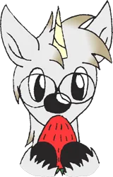 Size: 647x1011 | Tagged: safe, artist:emc-blingds, derpibooru import, oc, unofficial characters only, pony, unicorn, food, glasses, horn, image, png, simple background, solo, strawberry, transparent background, unicorn oc, unshorn fetlocks