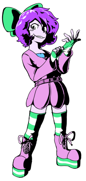Size: 1615x3388 | Tagged: safe, artist:doodlegamertj, derpibooru import, oc, oc:mable syrup, unofficial characters only, equestria girls, boots, bow, clothes, deaf, dress, gray eyes, hair bow, image, joker, persona, persona 5, platform boots, png, purple hair, shoes, simple background, socks, solo, standing, striped socks, transparent background