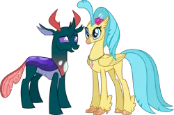 Size: 3102x2048 | Tagged: safe, artist:cloudyglow, artist:walrusinc, derpibooru import, edit, vector edit, pharynx, princess skystar, changedling, changeling, classical hippogriff, hippogriff, my little pony: the movie, to change a changeling, .ai available, crack shipping, female, gameloft, high res, image, interspecies, jewelry, male, necklace, png, prince pharynx, shipping, simple background, skynx, straight, transparent background, vector