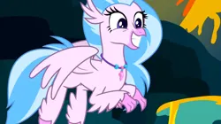 Size: 1600x898 | Tagged: safe, derpibooru import, screencap, silverstream, classical hippogriff, hippogriff, uprooted, cute, diastreamies, female, grin, image, jewelry, necklace, png, smiling, solo