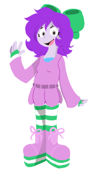 Size: 1280x2356 | Tagged: safe, artist:doodlegamertj, derpibooru import, oc, oc:mable syrup, unofficial characters only, equestria girls, boots, bow, clothes, deaf, dress, gray eyes, gregory horror show, hair bow, happy, image, platform boots, png, purple hair, shoes, simple background, socks, solo, striped socks, transparent background, waving