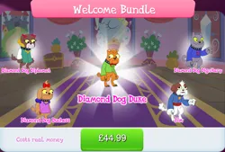 Size: 1270x860 | Tagged: safe, derpibooru import, idw, official, chancellor jim, unnamed character, diamond dog, bow, bowtie, brown coat, brown fur, choker, clothes, collar, collection, costs real money, dog collar, english, female, female diamond dog, gameloft, gray coat, green eyes, grey fur, group, hair bow, image, jpeg, male, numbers, orange coat, orange fur, text, white coat, white fur, yellow eyes