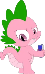 Size: 2169x3566 | Tagged: safe, artist:ponygamer2020, artist:porygon2z, derpibooru import, edit, spike, spike (g1), dragon, angry, anniversary, energy drink, g1, g1 to g4, g4, generation leap, happy birthday mlp:fim, image, male, mlp fim's twelfth anniversary, png, recolor, red bull, red bull gives you wings, simple background, solo, spike is not amused, transparent background, unamused, vector, wingless