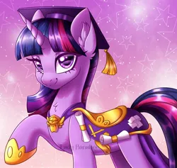 Size: 2000x1892 | Tagged: safe, artist:_ladybanshee_, derpibooru import, twilight sparkle, pony, unicorn, chest fluff, commission, ear fluff, graduation cap, half body, hat, image, jpeg, solo